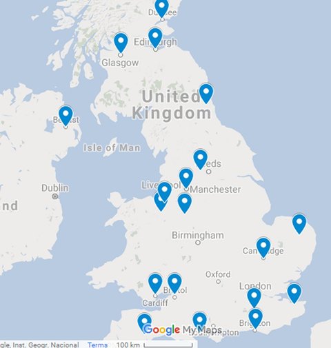Map of Research Centres in Ageing around the UK