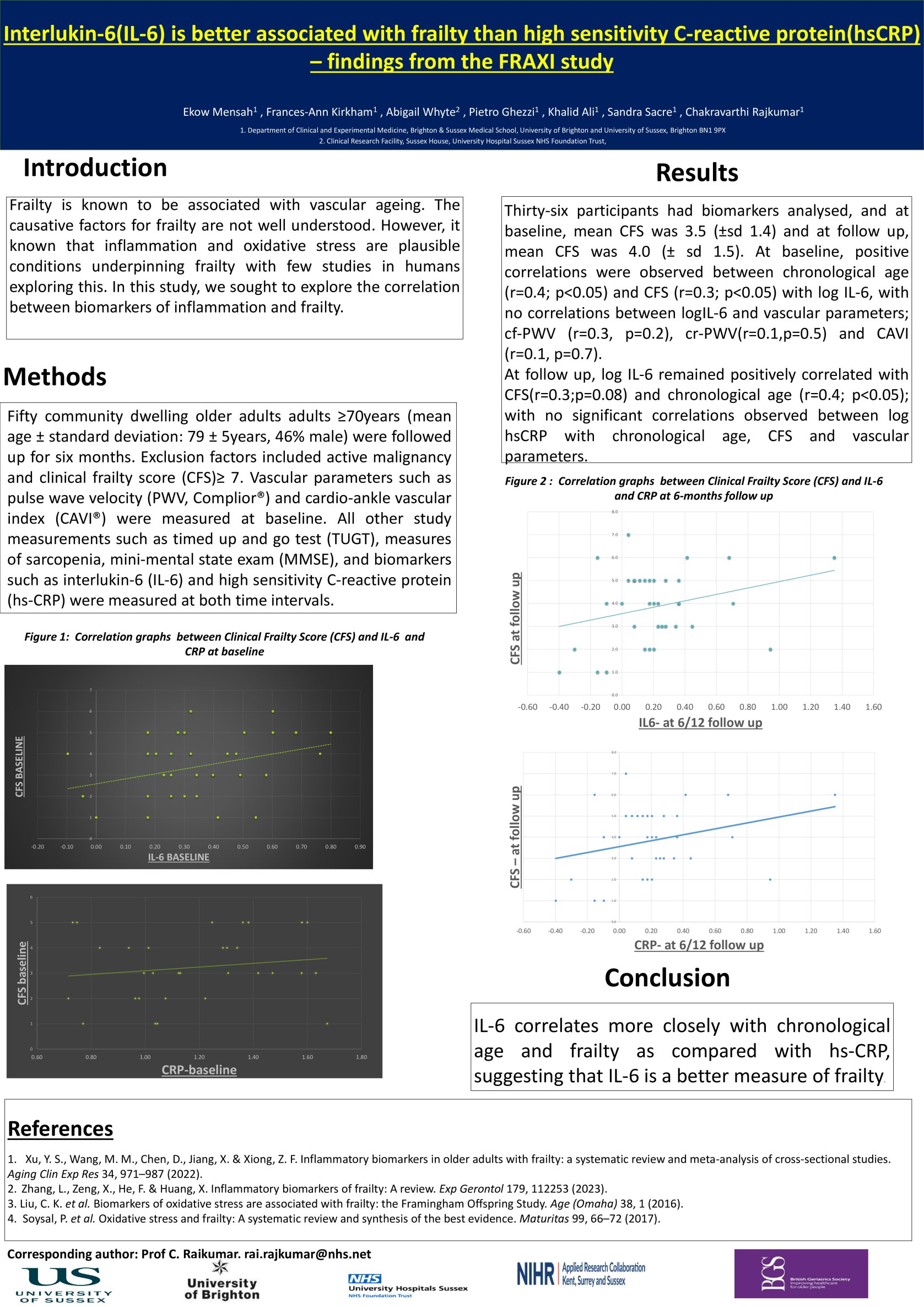 Interlukin-6(IL-6) is better associated with frailty than high sensitivity C-reactive protein(hsCRP)       – findings from the FRAXI study poster preview image