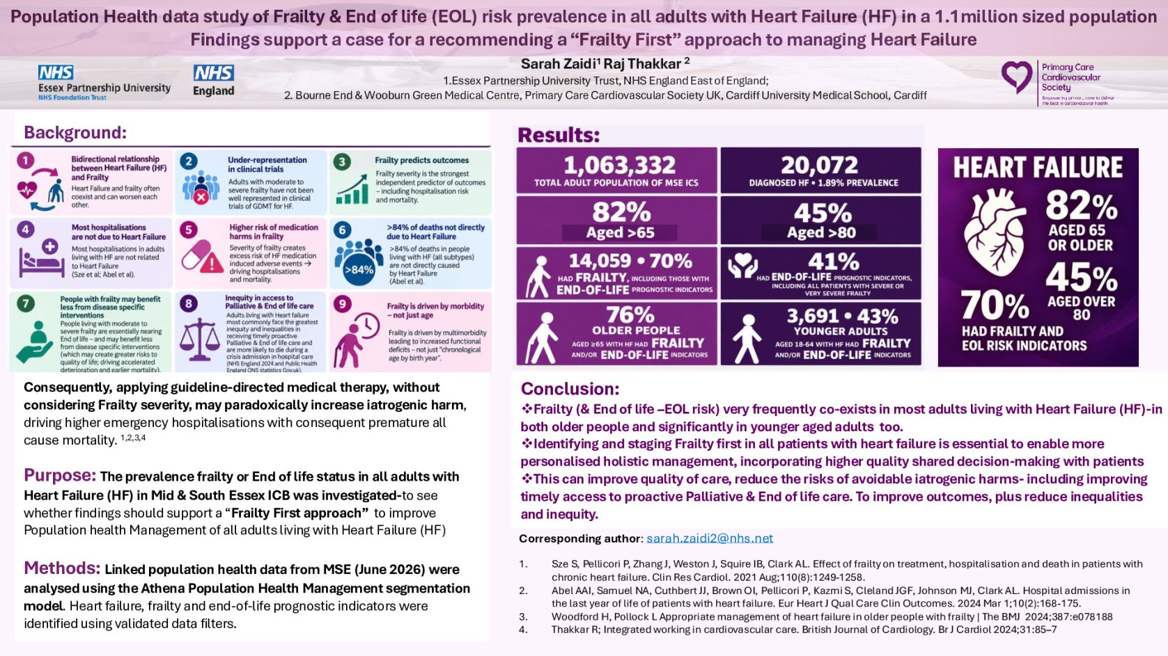 Prevalence of Frailty in Heart Failure Patients in 1.1 million sized adult population of Mid & South Essex. Findings support recommending a “Frailty First” approach to managing Heart failure poster preview image