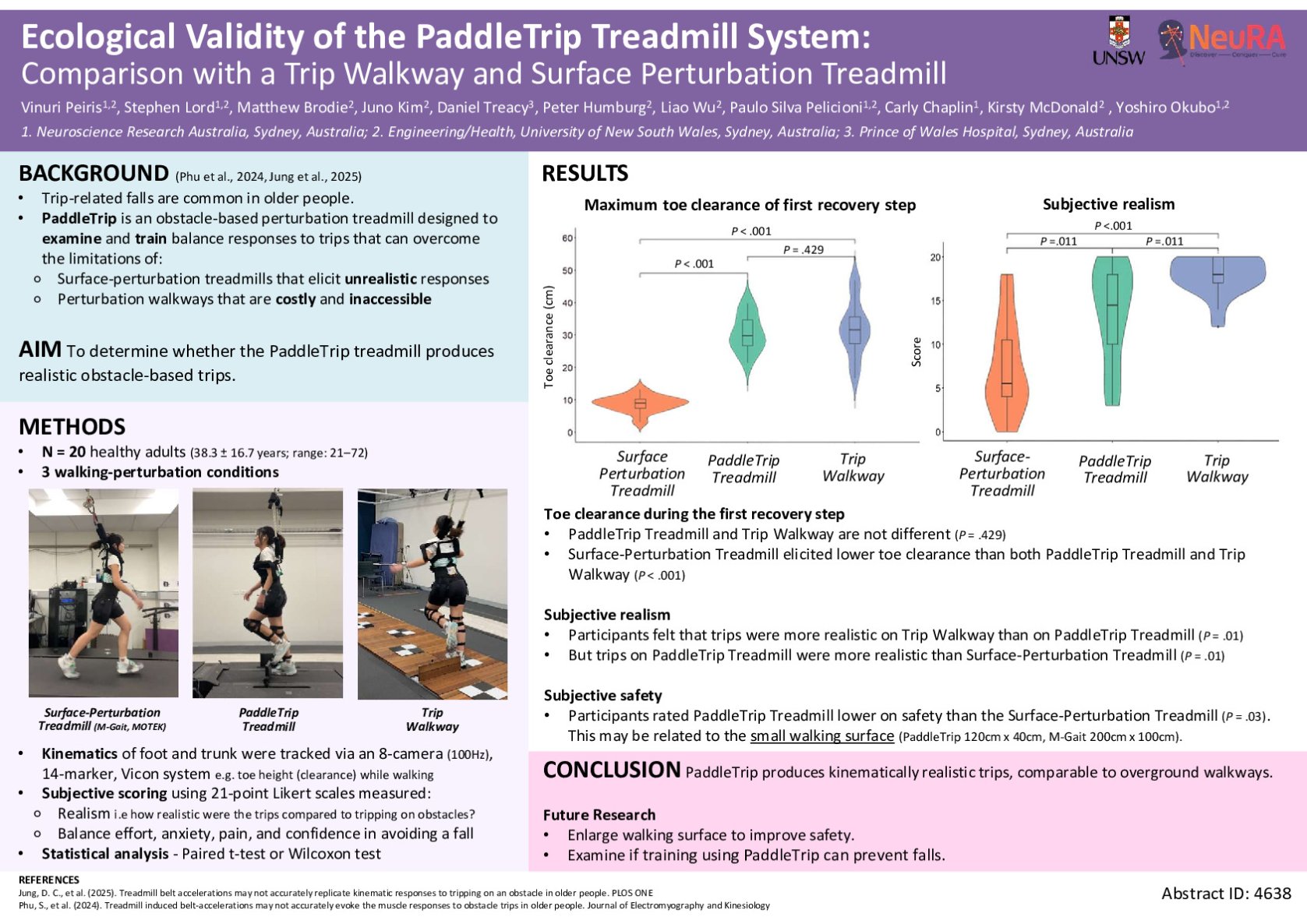 Validating realism of the PaddleTrip treadmill system: Comparisons with a trip walkway and surface perturbation treadmill poster preview image