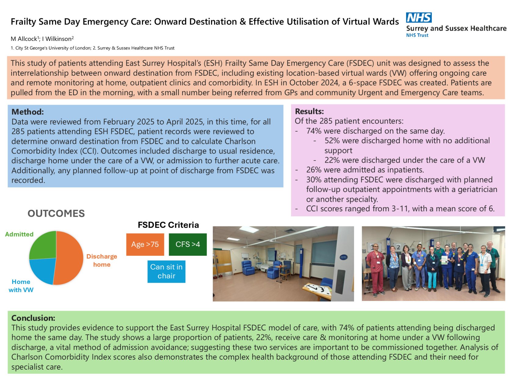 Frailty Same Day Emergency Care: Onward Destination and Effective Utilisation of Virtual Wards poster preview image