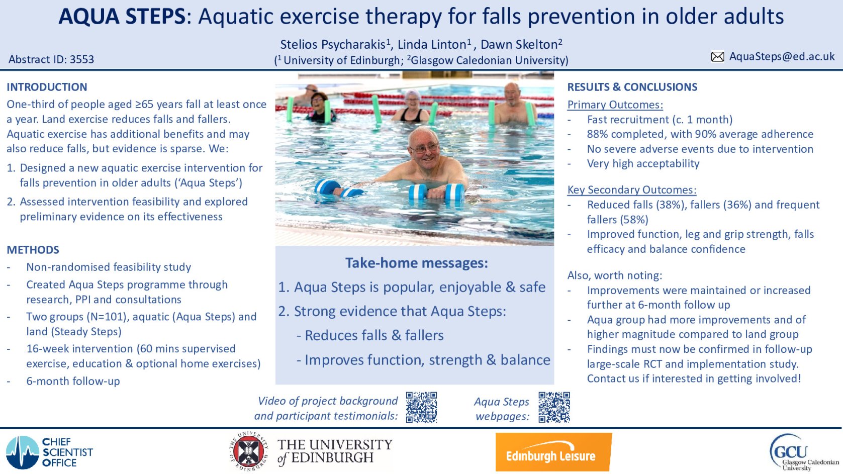 AQUA STEPS: Aquatic exercise therapy for falls prevention in older adults- A feasibility study poster preview image