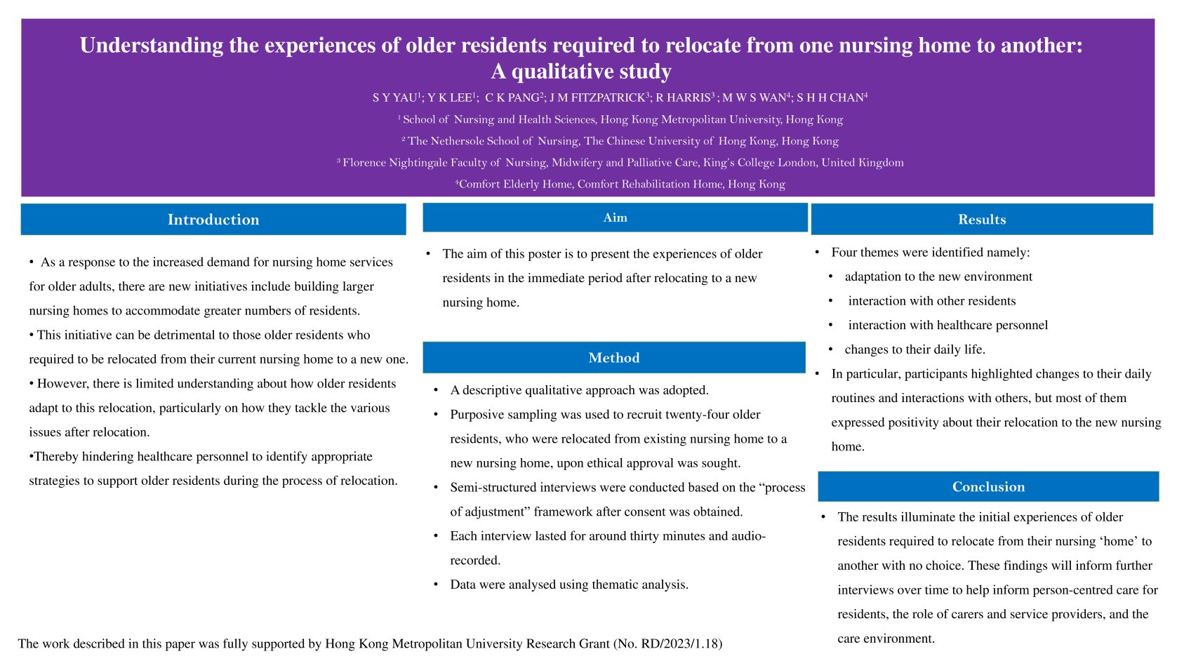 Understanding the experiences of older residents required to relocate from one nursing home to another: A qualitative study  poster preview image