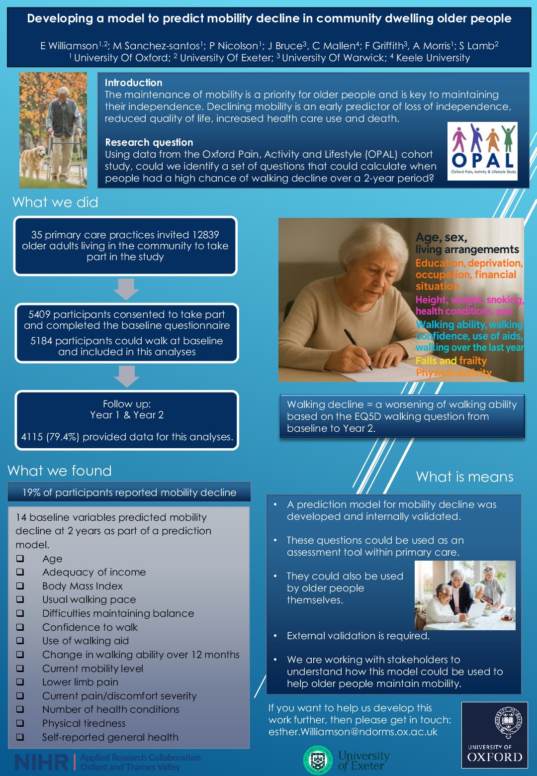 Developing a model to predict mobility decline in community dwelling older people  poster preview image
