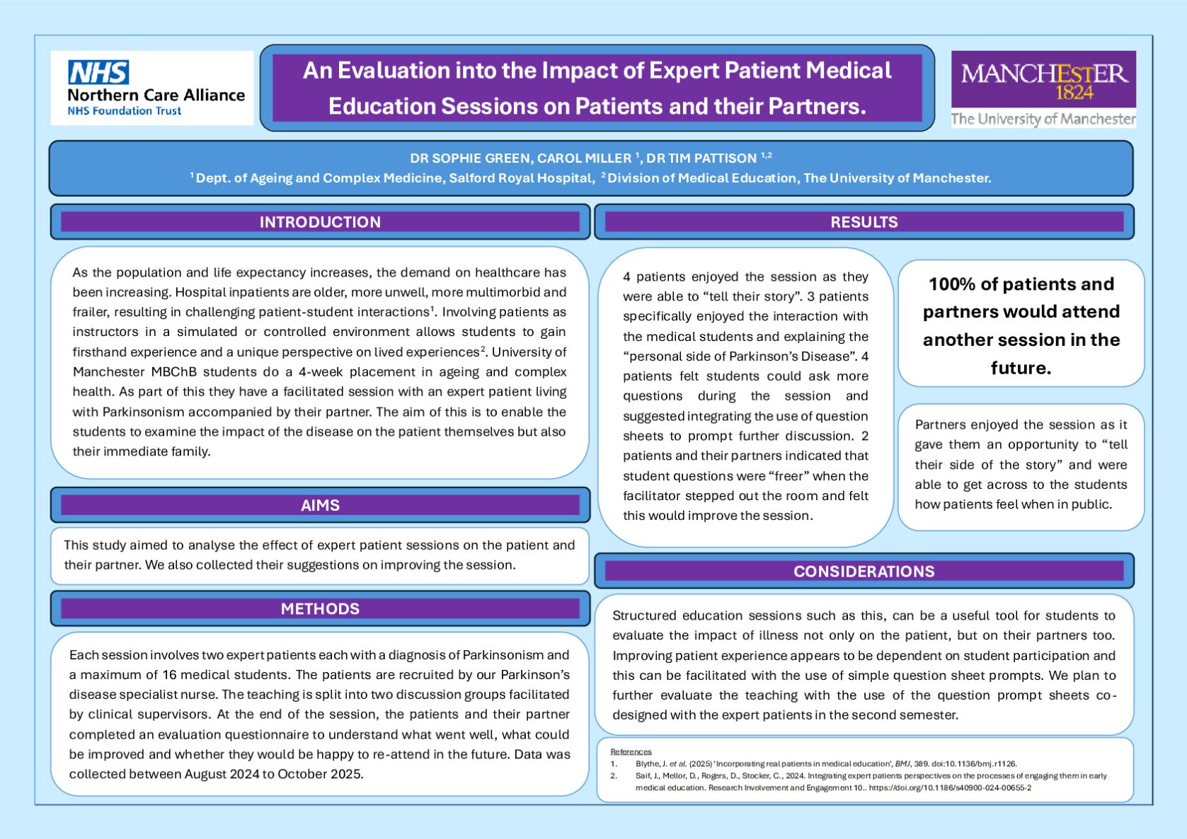An evaluation into the impact of expert patient medical education sessions on both the patients and their partners. poster preview image