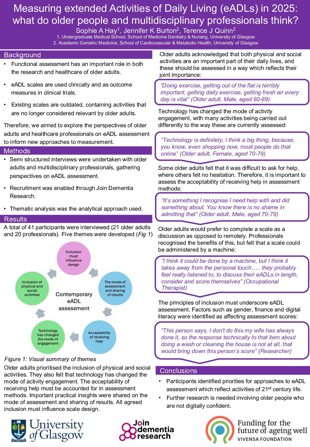 Measuring extended Activities of Daily Living (eADLs) in 2025: what do older people and multidisciplinary professionals think? poster preview image