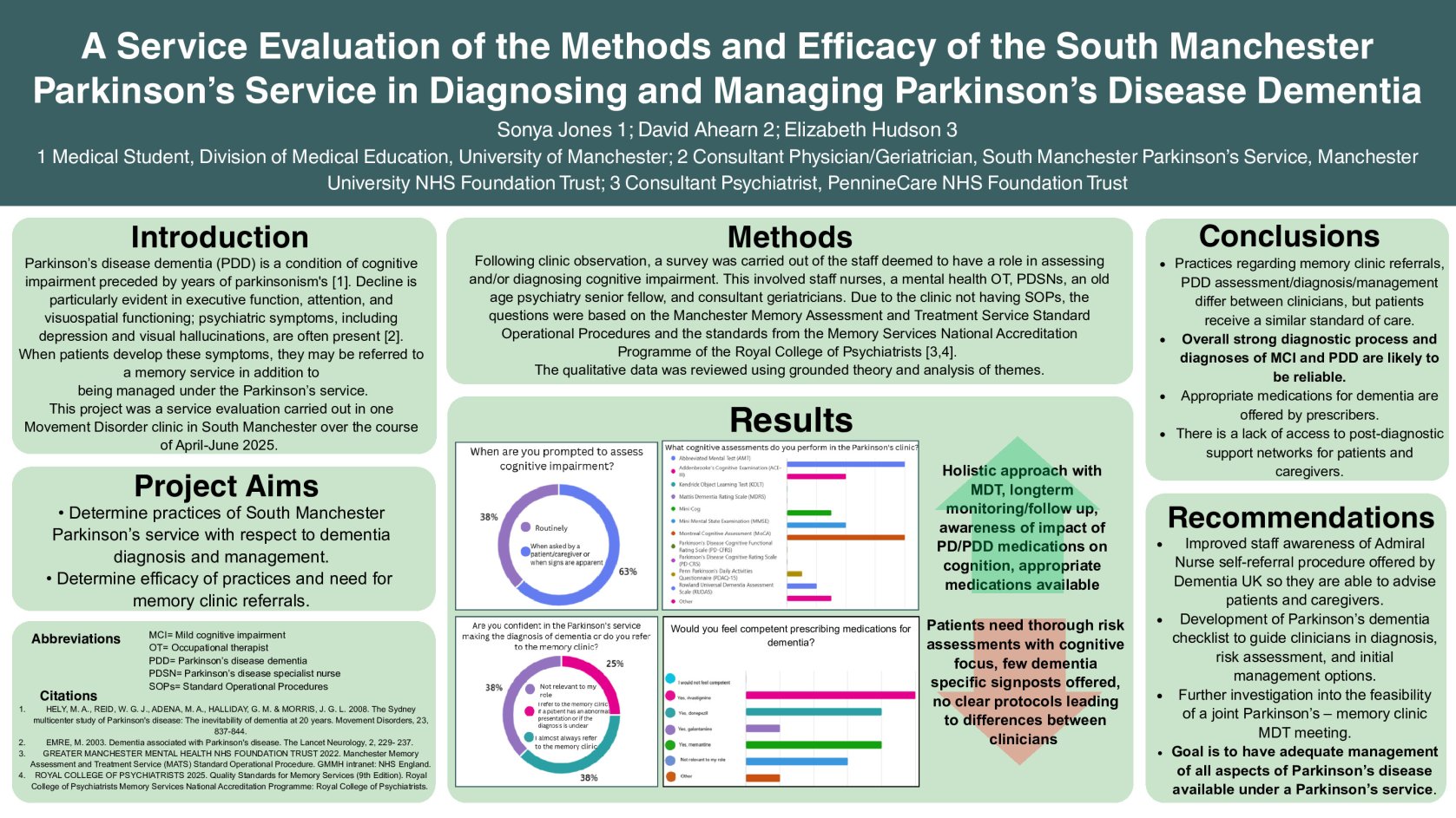A service evaluation of the methods and efficacy of the South Manchester Parkinson’s service in diagnosing and managing Parkinson's Disease Dementia poster preview image