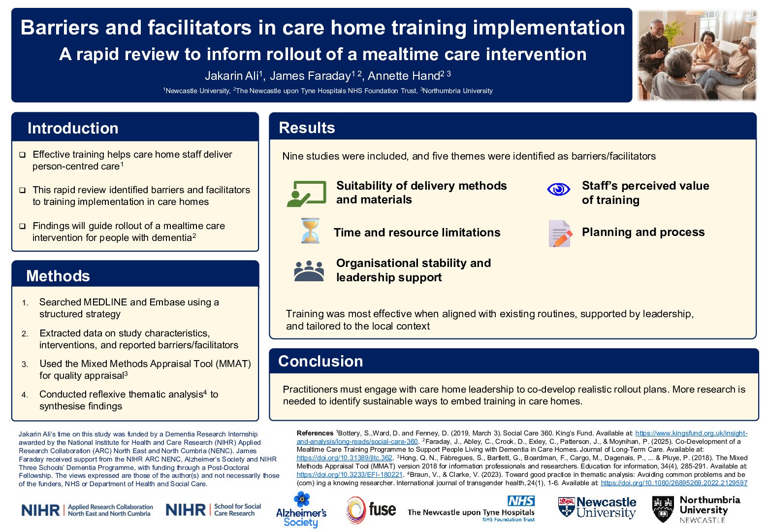 Barriers and facilitators in care home training implementation: A rapid review to inform rollout of a mealtime care intervention poster preview image