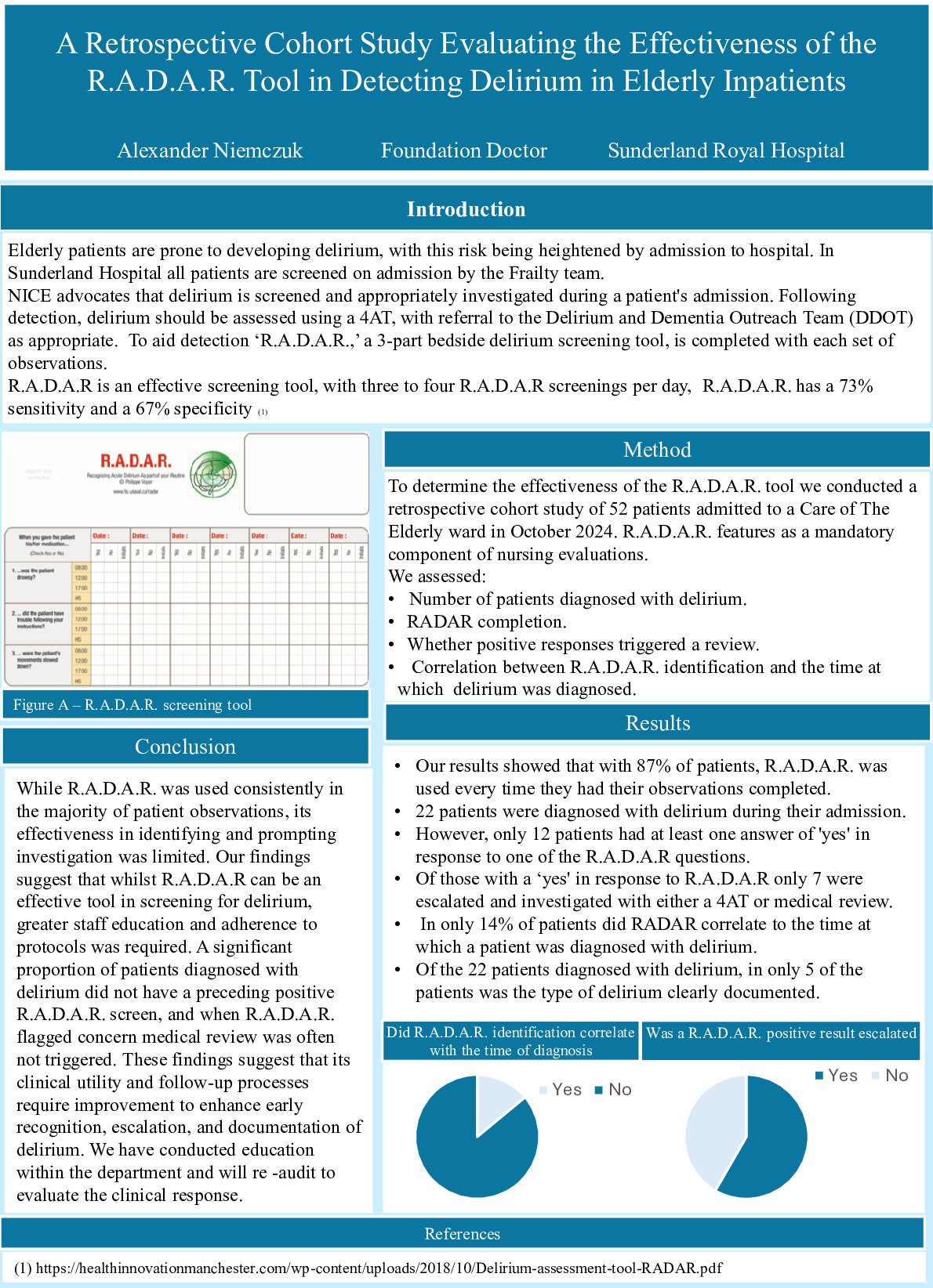 A Retrospective Cohort Study Evaluating the Effectiveness of the RADAR Tool in Detecting Delirium in Elderly Inpatients poster preview image