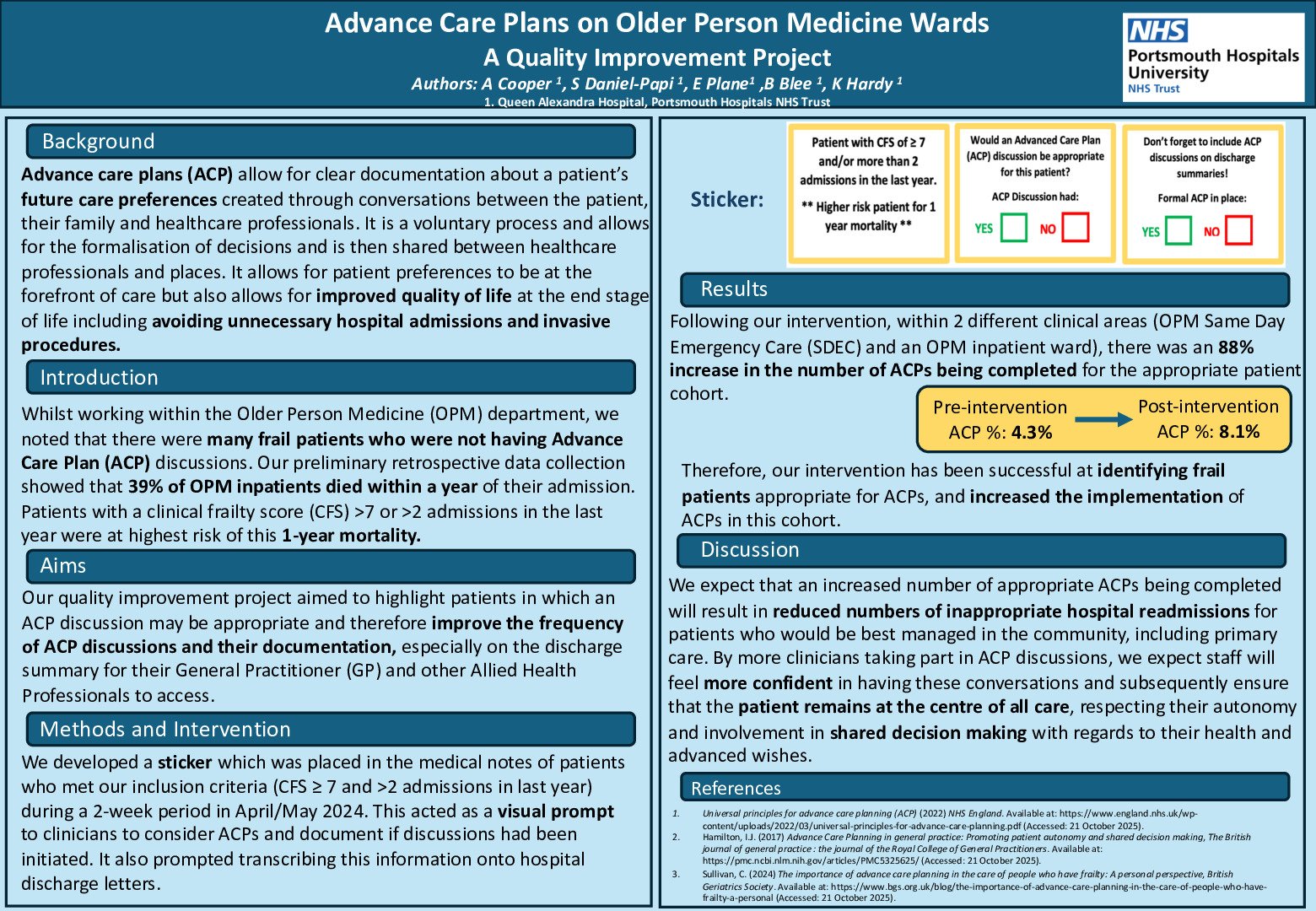 Advance Care Plans on Older Person Medicine wards at Queen Alexandra Hospital, Portsmouth poster preview image