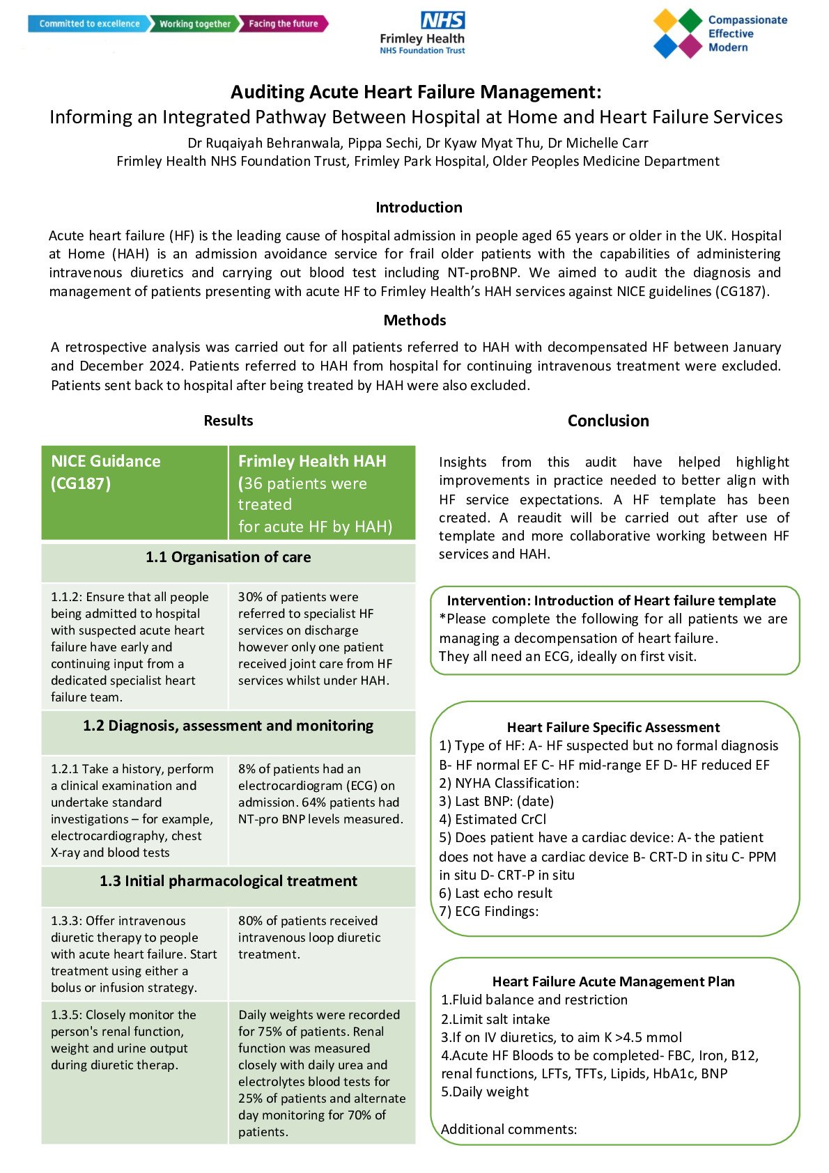 Auditing Acute Heart Failure Management: Informing an Integrated Pathway Between Hospital at Home and Heart Failure Services poster preview image