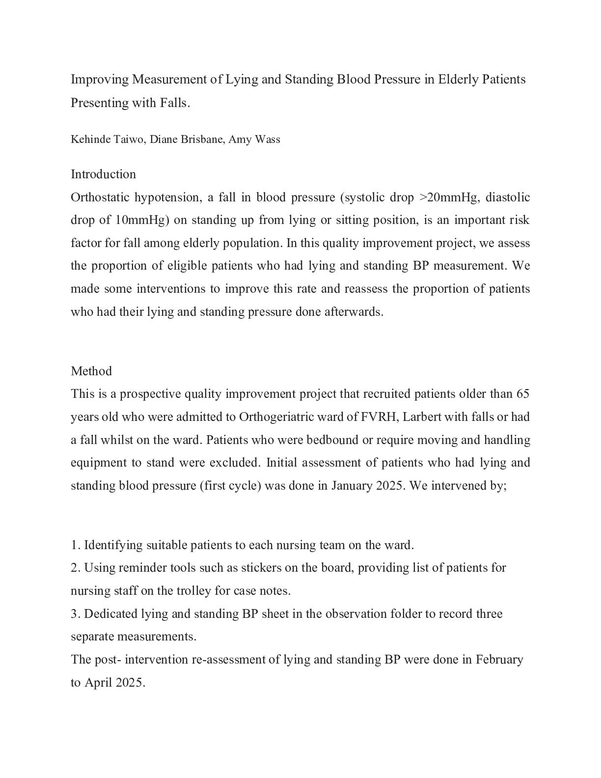 Improving Measurement of Lying and Standing Blood Pressure in Elderly Patients Presenting with Falls. poster preview image