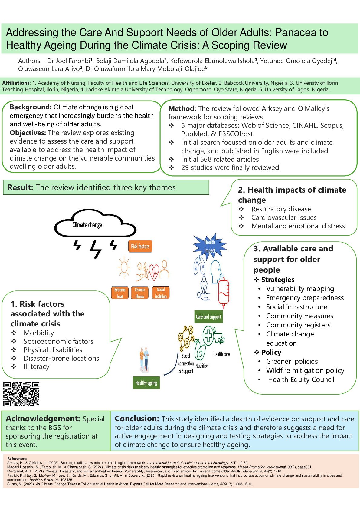 Addressing the Care And Support Needs of Older Adults: Panacea to Healthy Ageing During the Climate Crisis: A Scoping Review poster preview image