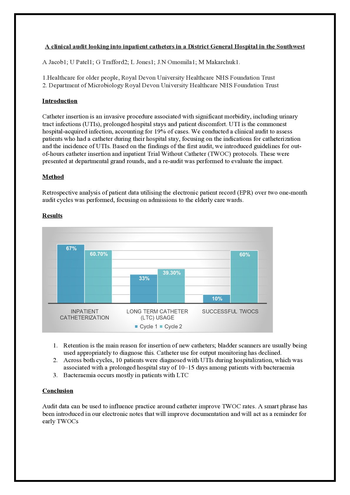 A clinical audit looking into inpatient catheters in a District General Hospital in the Southwest poster preview image