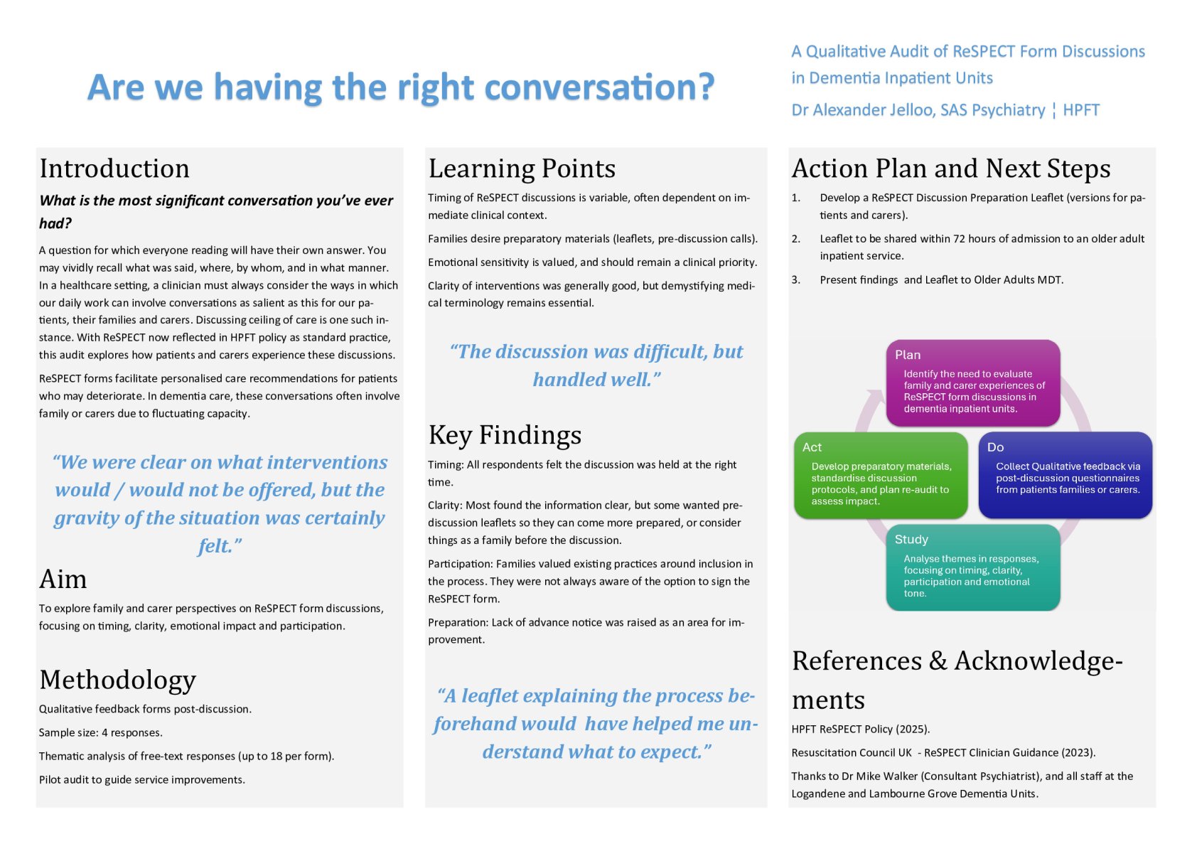 A Qualitative Audit of ReSPECT Form Discussions in Dementia Inpatient Units poster preview image