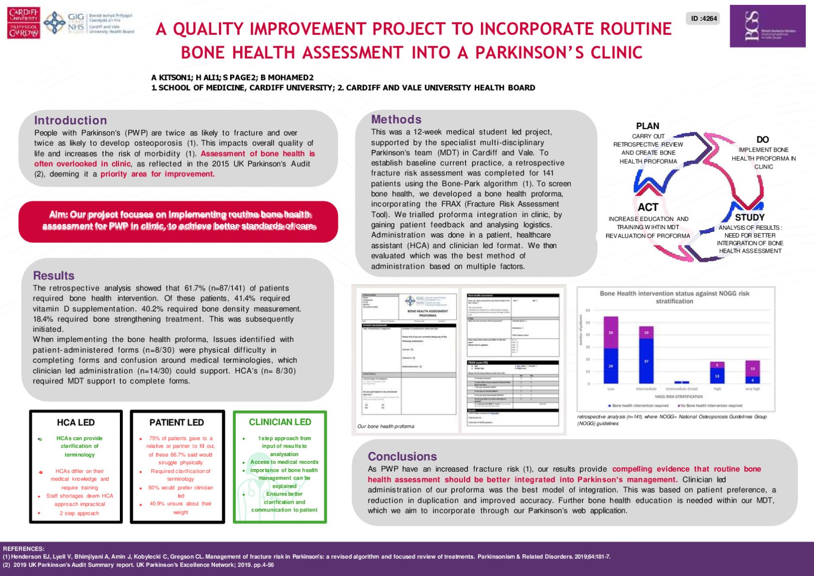 A Quality Improvement Project to incorporate routine Bone Health assessment into a Parkinson’s Clinic poster preview image