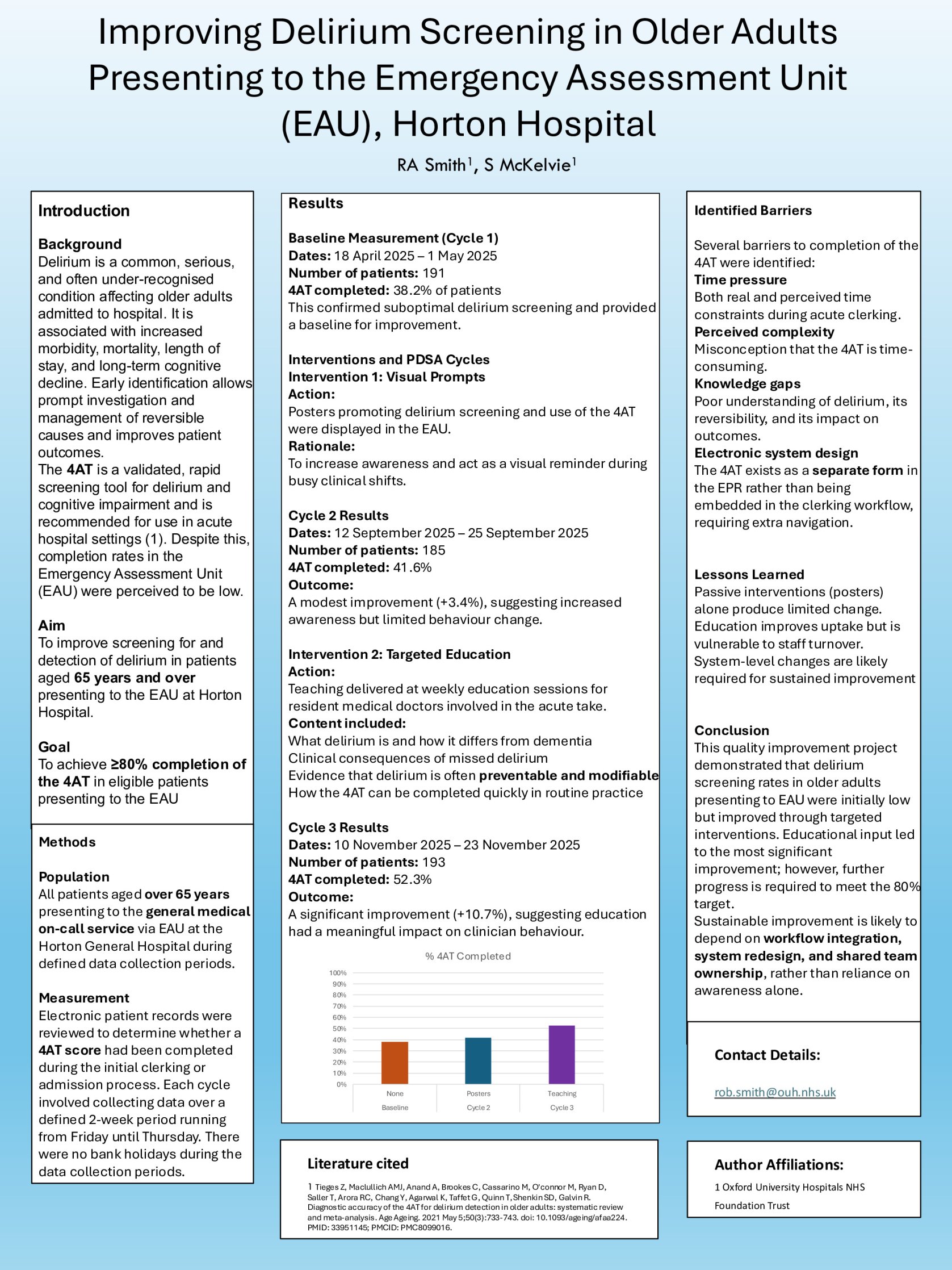Improving Delirium Screening in Older Adults Presenting to the Emergency Assessment Unit (EAU), Horton Hospital poster preview image