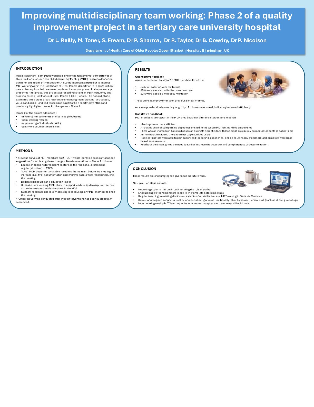 Improving multidisciplinary team working: Phase 2 of a quality improvement project in a tertiary care university hospital poster preview image
