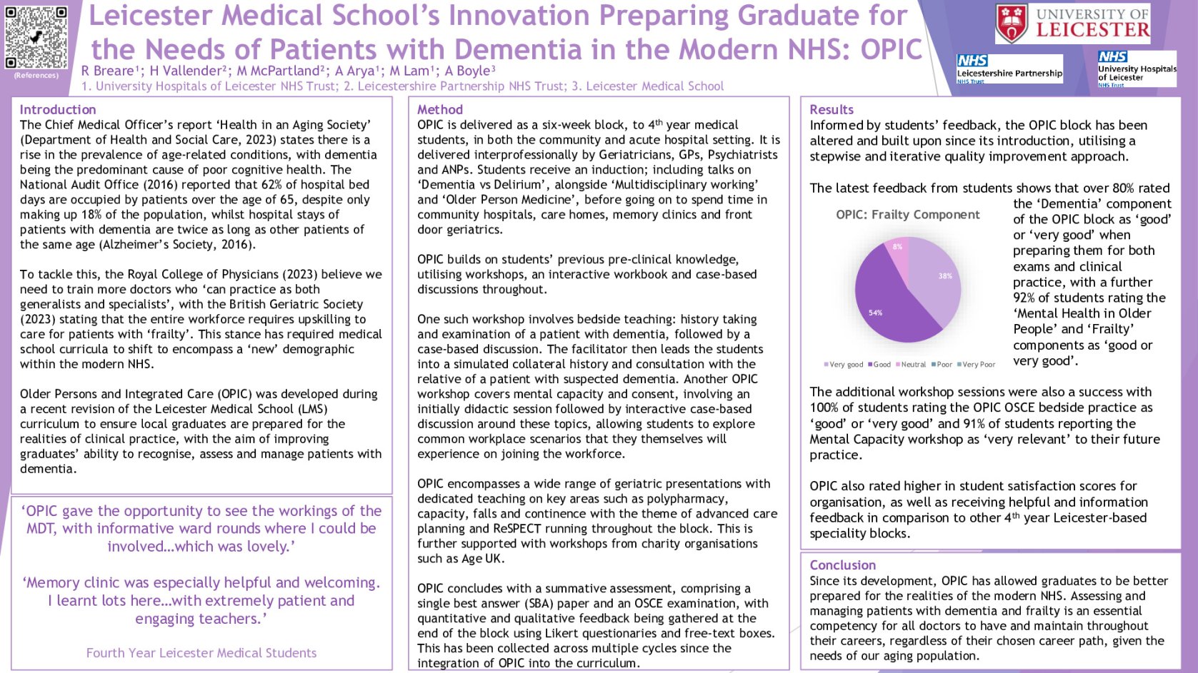OPIC: Leicester Medical School's (LMS) Innovation Preparing Graduates for the Needs of Patients with Dementia in the Modern NHS poster preview image
