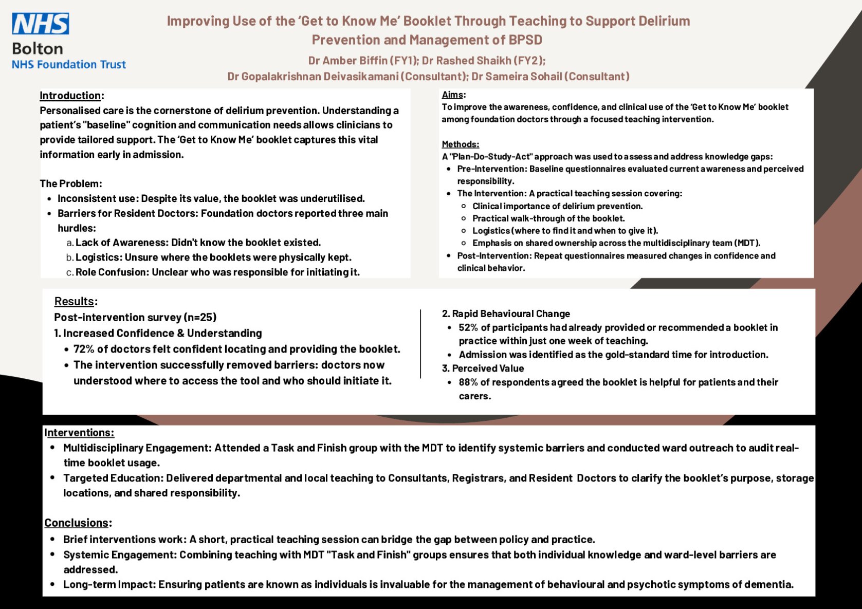 Improving Use of the ‘Get to Know Me’ Booklet Through Teaching to Support Delirium Prevention and Management of BPSD poster preview image