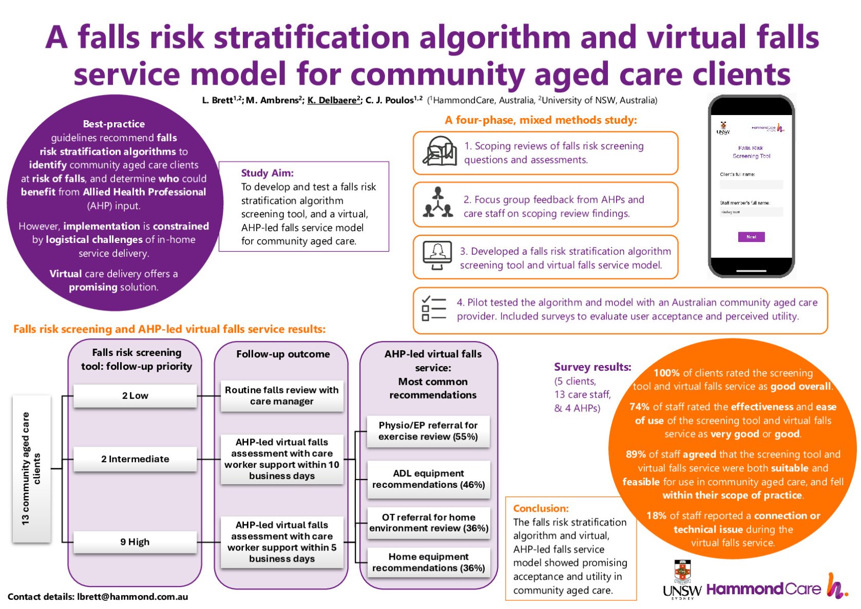 A falls risk stratification algorithm and virtual falls service model for community aged care clients poster preview image