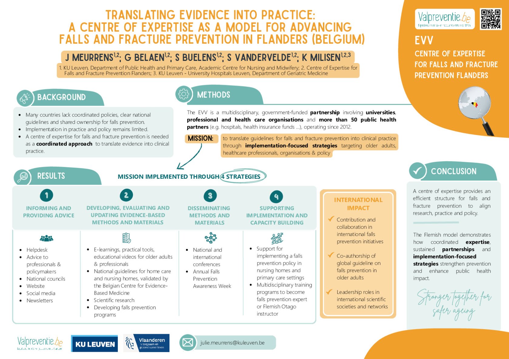 Translating evidence into practice:  a Centre of Expertise as a Model for Advancing  Falls and Fracture Prevention in Flanders (Belgium) poster preview image