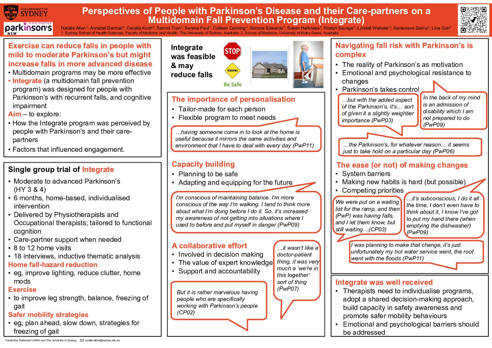 Perspectives of People with Parkinson’s Disease and their Care-partners on a Multidomain Fall Prevention Program (Integrate) poster preview image