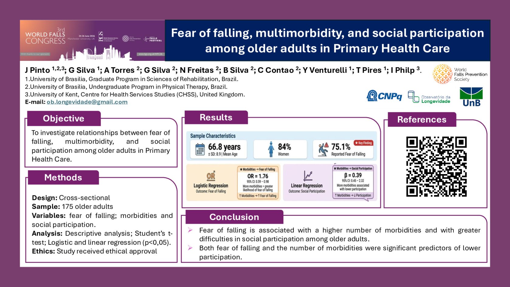 Fear of falling, multimorbidity, and social participation among older adults in Primary Health Care poster preview image