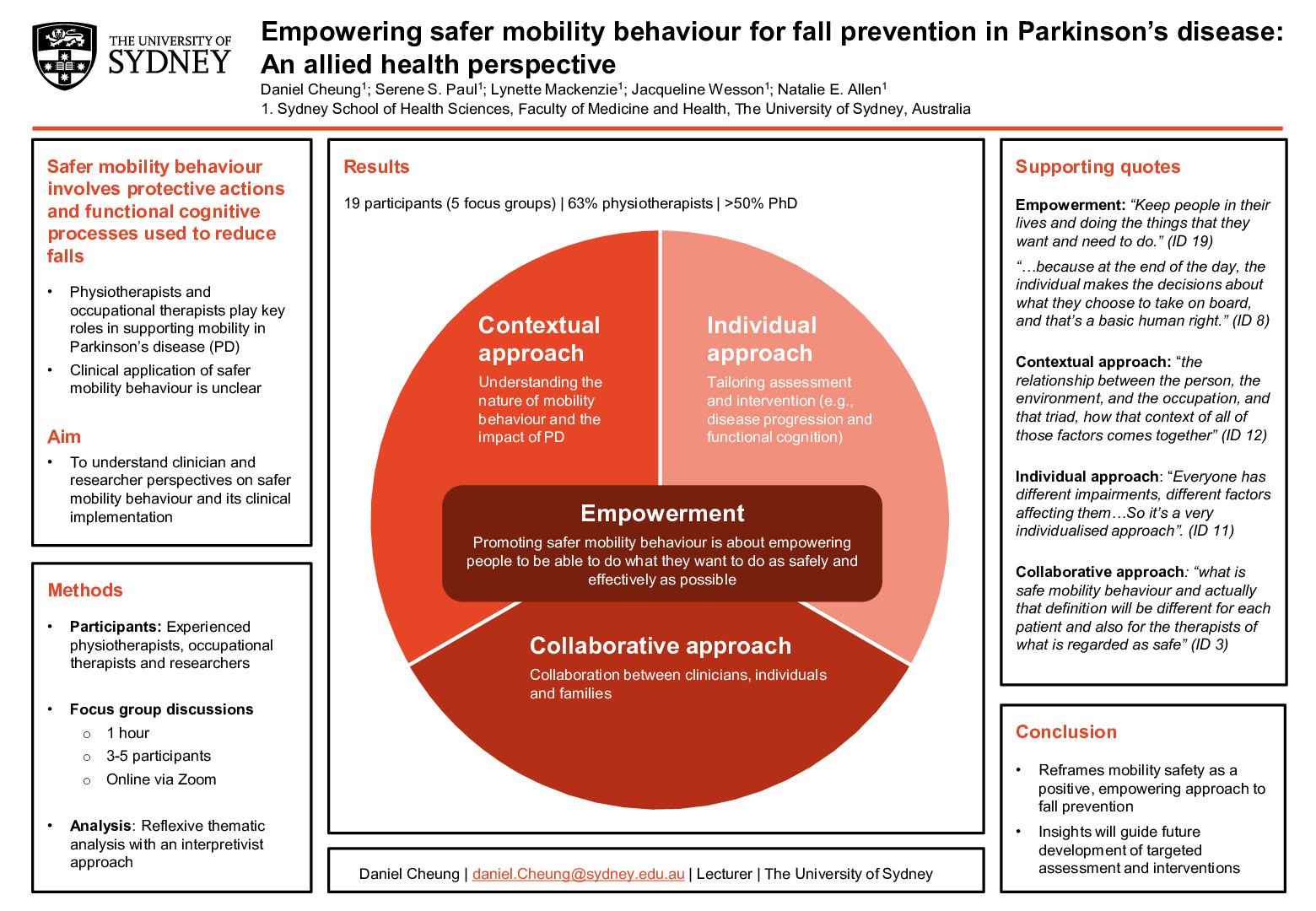 Empowering safer mobility behaviour for fall prevention in Parkinson’s disease: An allied health perspective poster preview image