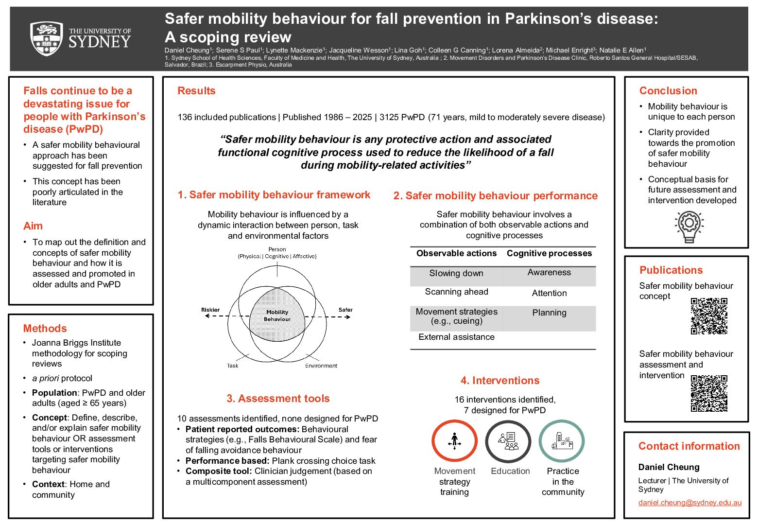 Safer mobility behaviour for fall prevention in Parkinson’s disease: A scoping review poster preview image