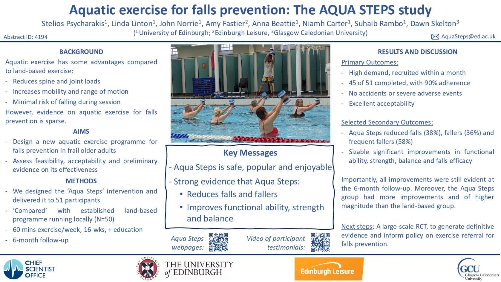Aquatic exercise for falls prevention: The AQUA STEPS study poster preview image