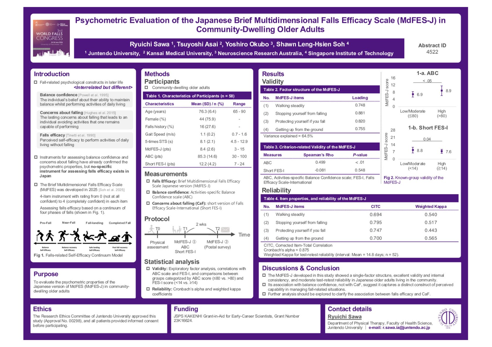 Psychometric Evaluation of the Japanese Brief Multidimensional Falls Efficacy Scale (MdFES-J) in Community-Dwelling Older Adults poster preview image