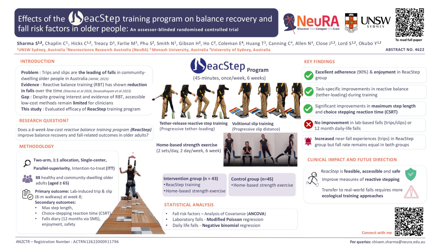 Effects of ReacStep training program on balance recovery and fall risk factors in older people: An assessor-blinded randomised control trial poster preview image