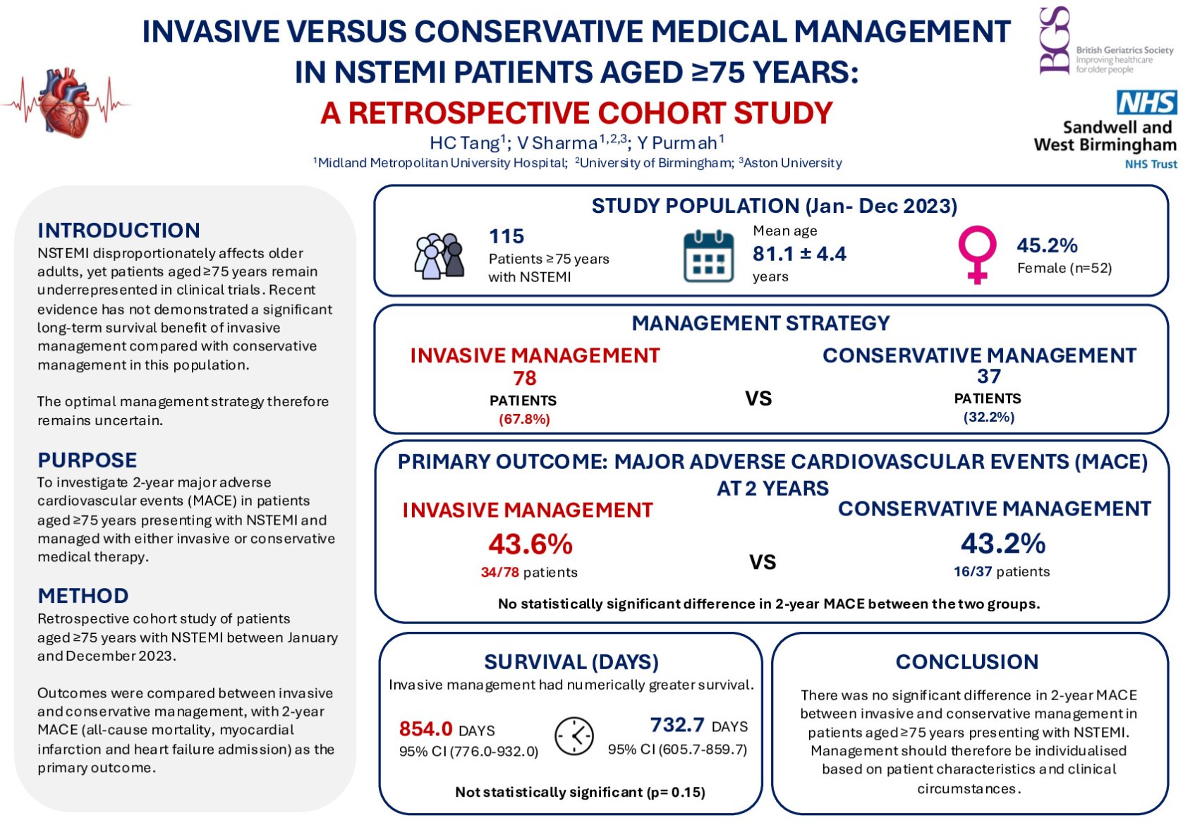INVASIVE VERSUS CONSERVATIVE MEDICAL MANAGEMENT IN NSTEMI PATIENTS AGED ≥75 YEARS: A RETROSPECTIVE COHORT STUDY poster preview image
