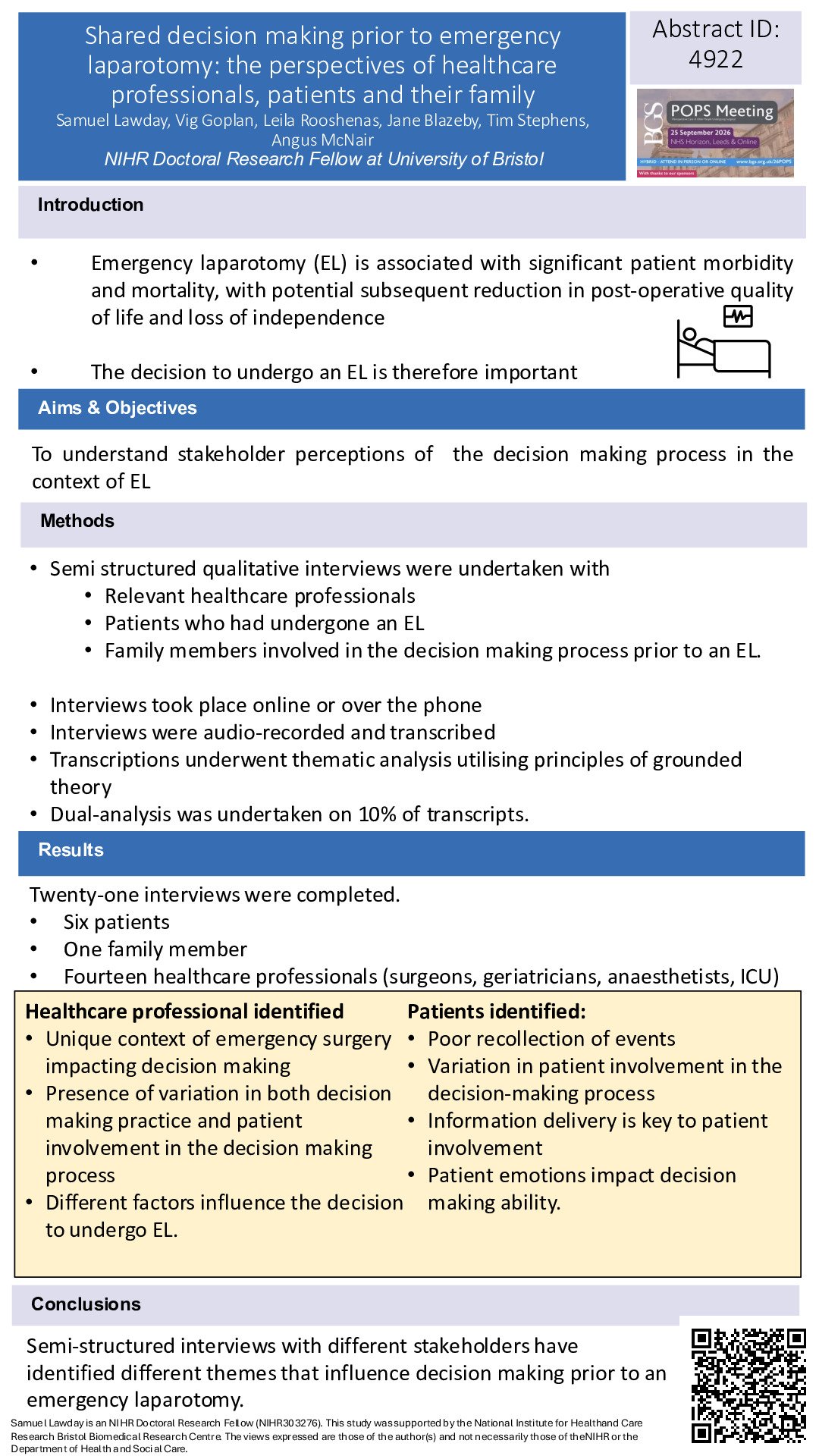 Shared decision making prior to emergency laparotomy: the perspectives of healthcare professionals, patients and their family poster preview image