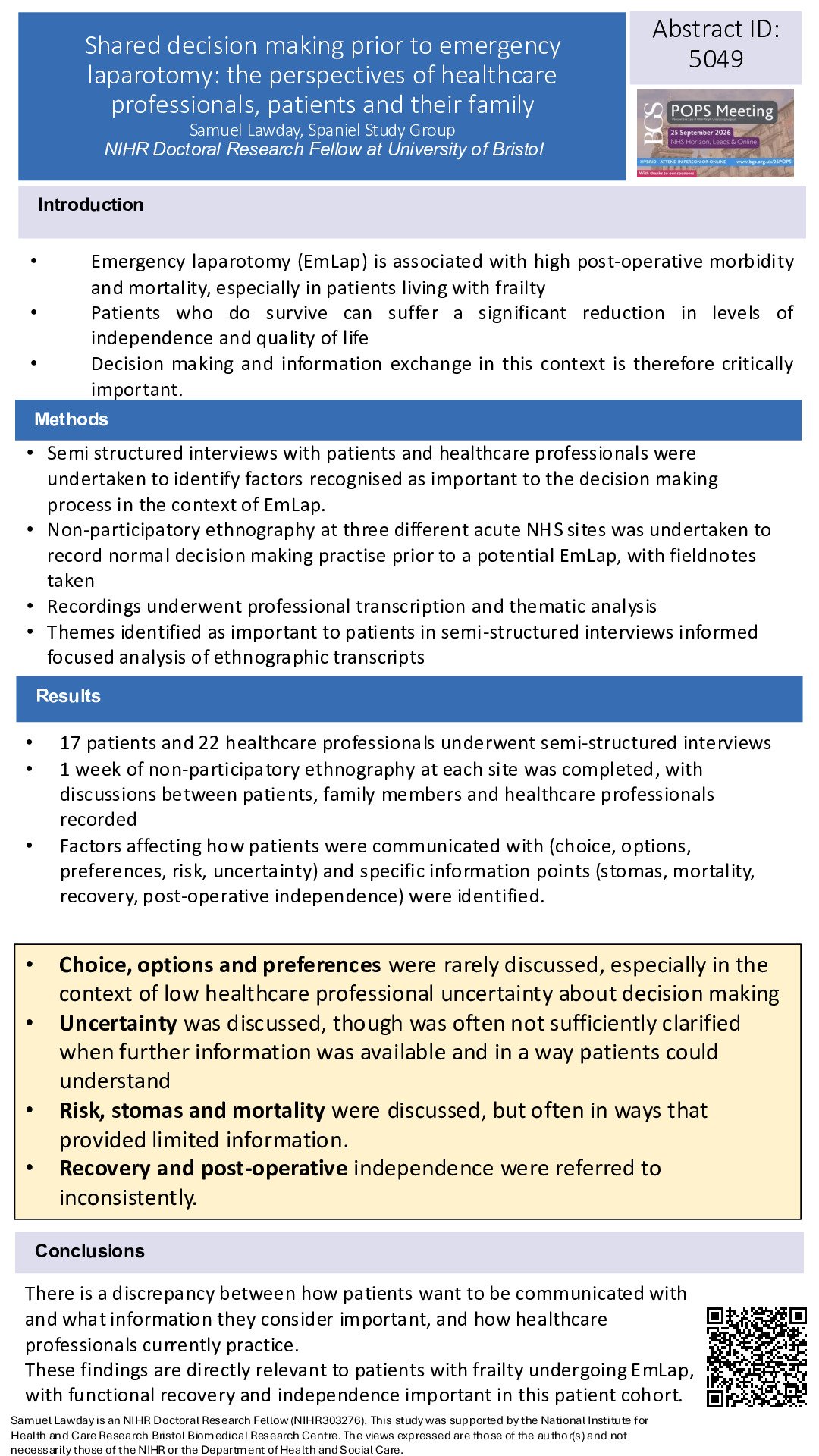 Shared decision making prior to emergency laparotomy: the perspectives of healthcare professionals, patients and their family poster preview image