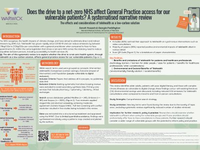 Does the drive to a net-zero NHS affect General Practice access for our vulnerable patients? A systematised narrative review poster preview image