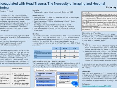 A review of Computed Tomography use in the Emergency Department for those over 65 on anticoagulants presenting with head injury poster preview image