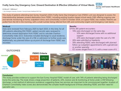 Frailty Same Day Emergency Care: Onward Destination and Effective Utilisation of Virtual Wards poster preview image