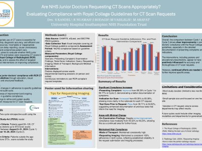 Are NHS Junior Doctors Requesting CT Scans Appropriately?  Evaluating Compliance with Royal College Guidelines for CT Scan Requests poster preview image