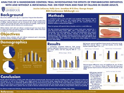 Prefabricated Orthotics With and Without a Metatarsal Pad to Decrease Pain and Fear of Falling in Older Adults  poster preview image