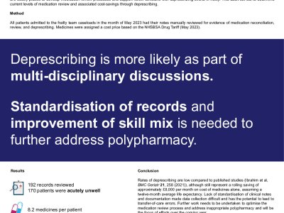 De-prescribing within the East Kent Community Frailty Team: assessment of medication review processes and potential cost-savings  poster preview image