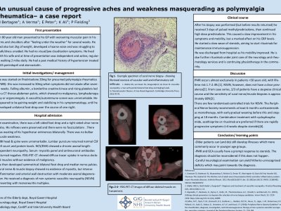 An unusual cause of progressive myalgia and weakness- initially masquerading as polymyalgia rheumatica  poster preview image