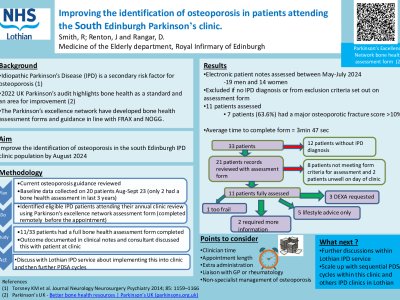 Improving the identification of osteoporosis in patients attending the South Edinburgh Parkinson’s clinic.  poster preview image