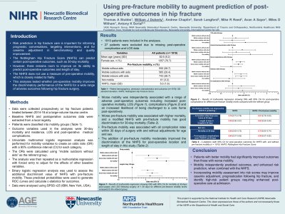 Pre-fracture mobility enhances prediction of post-operative outcomes in hip fracture surgery  poster preview image