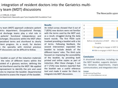 Improving integration of resident doctors into the Geriatrics multi-disciplinary team (MDT) discussions poster preview image