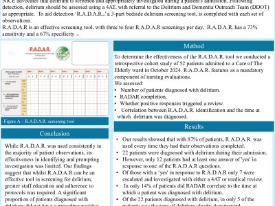 A Retrospective Cohort Study Evaluating the Effectiveness of the RADAR Tool in Detecting Delirium in Elderly Inpatients poster preview image
