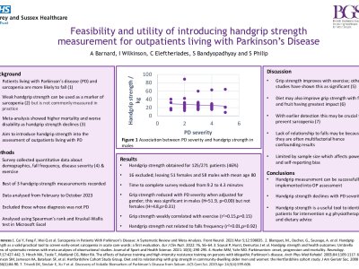 Feasibility and utility of introducing handgrip strength measurement for outpatients living with Parkinson's Disease  poster preview image