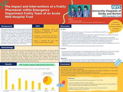 The Impact and Interventions of a Frailty Pharmacist within Emergency Department Frailty Team of an Acute NHS Hospital Trust  poster preview image