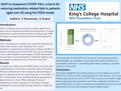 QUIP to implement STOPP-FALL criteria for reducing medication related falls in patients aged over 65 using the PDSA model poster preview image